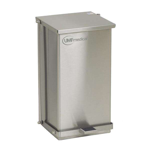 Can Trash Flame-Retardant SS 8gal StpOn Pdl Flt Hng Ld Bg Securing Slvr Sqr Each